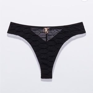Savage X Fenty Black Caviar Flocked Logo Brazilian Panty
